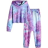 Flypigs Girls 2 Piece Outfits Tie Dye Tracksuits Pullover Sweatshirts and Sweatpants with Pockets Casual Sweatsuits Sets