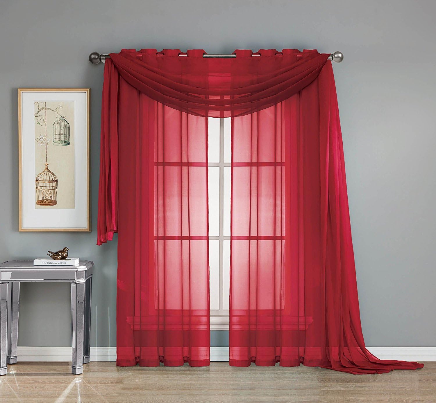 Empire Furniture USA Elegant Mary 1 Peace Scarf Valance Soft Sheer Voile Window Panel Curtain - 216