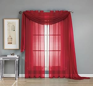 Empire Furniture USA Elegant Mary 1 Peace Scarf Valance Soft Sheer Voile Window Panel Curtain - 216