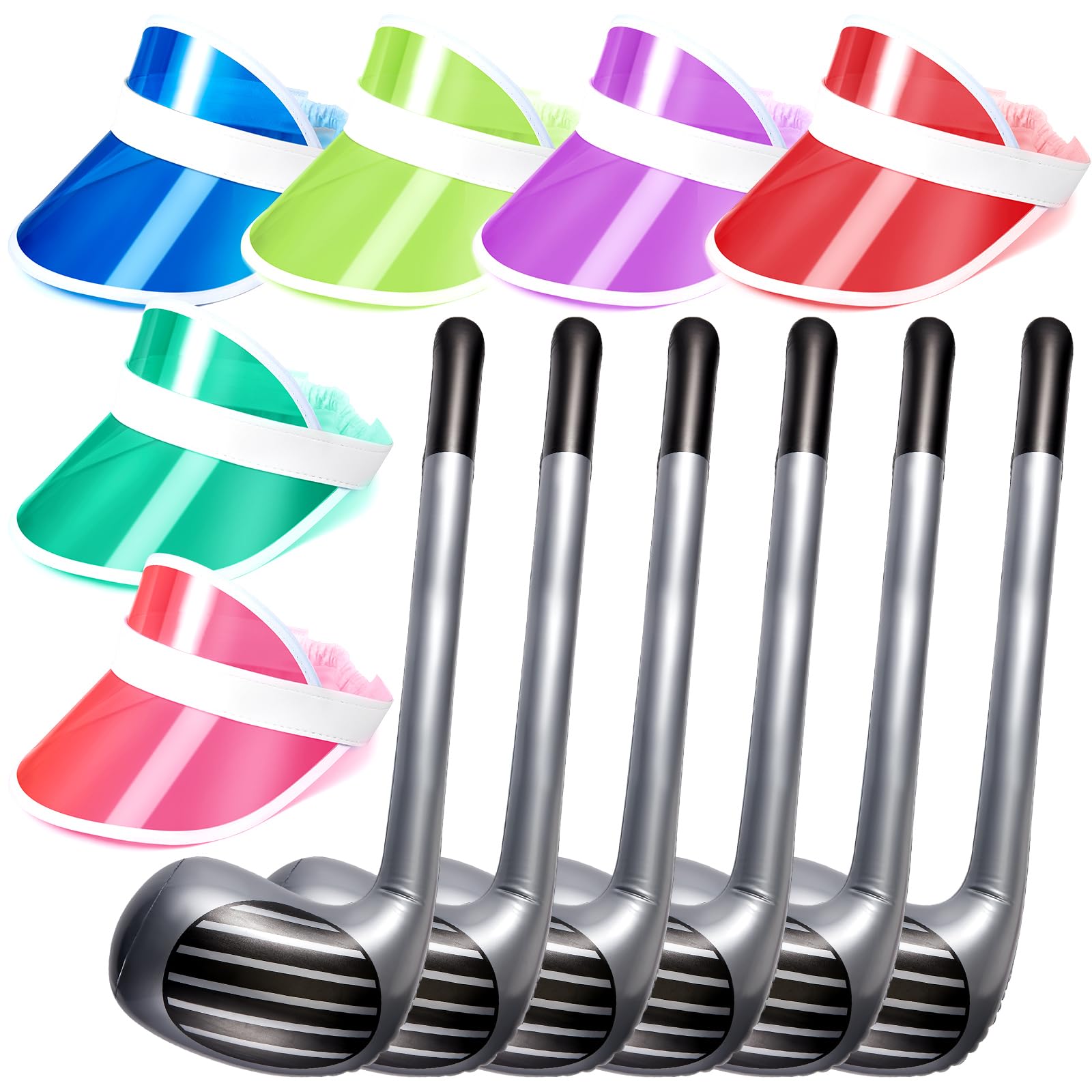 Hicarer 12 Pcs Golf Accessories Include 6 Golf Inflatable Club 76 cm Stick with 6 Pcs Assorted Colors Sun Visors Hat for Sport Lovers Men Women Kids Gifts Supplies