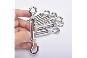 Alele M4 Turnbuckle,5/32" Thread Stainless Steel Hook & Eye Stainless Steel 304 Turnbuckle Light Duty Wire Rope Tension 6pcs