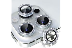 Choiche Compatible for iPhone 15 Pro/iPhone 15 Pro Max Camera Lens Protector Bling, 9H Tempered Glass Camera Cover Screen Protector Metal Ring Decoration Accessories (Glitter-Silver)