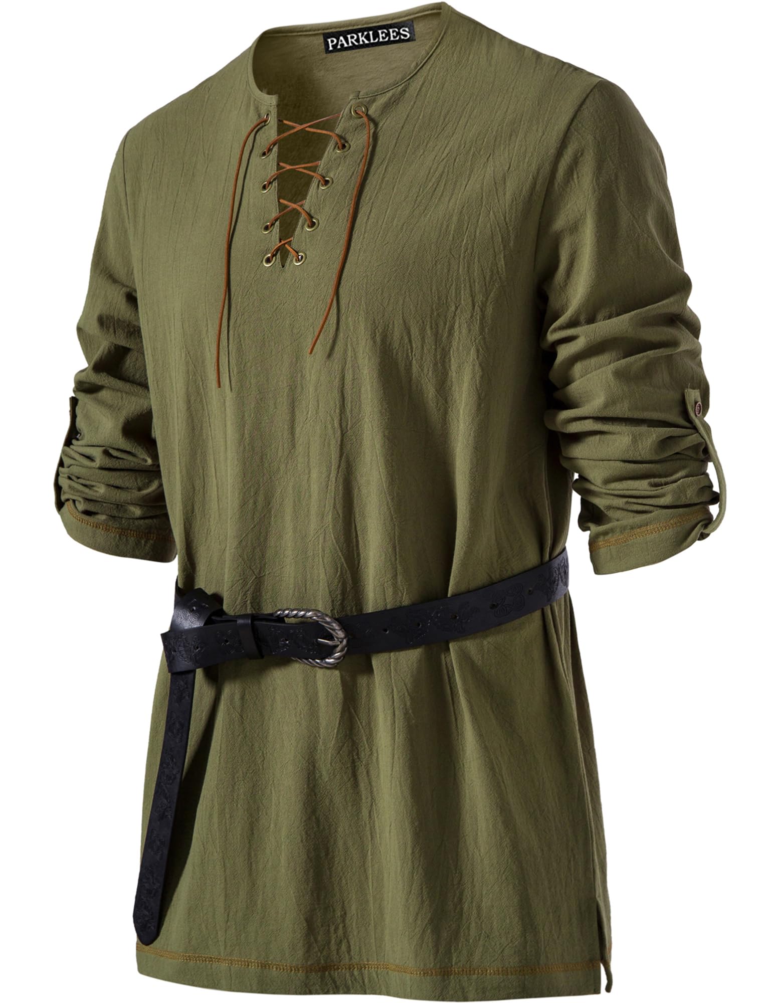 PARKLEES Men's Medieval Viking Pirate Costume Vintage Renaissance Halloween Shirts Green X-Large