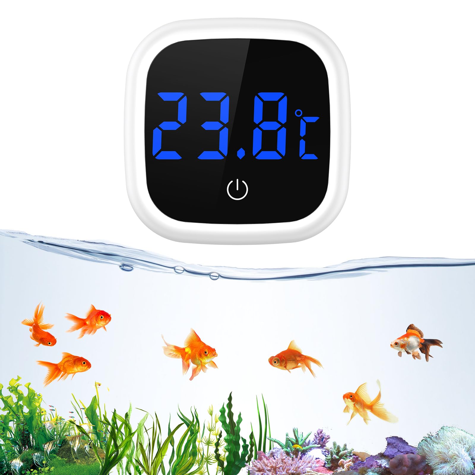 ORIA Fish Tank Thermometer, Digital Aquarium Thermometer with LED Touch Display, High Precision ±0.5°C, Stick-on Energy-Saving for Turtle, Reptile, Axolotl Temperature Monitoring (Celsius)