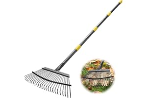 Garden Rake for Leaves: 18" Wide Metal Leaf Rake, 65" Long Adjustable Handle,Heavy Duty 25 Tines,Kids Women Large Lawn Garden