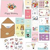 ZZTBTNO 20 Blank Small Birthday Cards with Envelopes & Stickers - Happy Birthday Greeting Cards - Blank Inside for Personal Message - Bulk Elegant Designs Card Set for Gifts, Parties