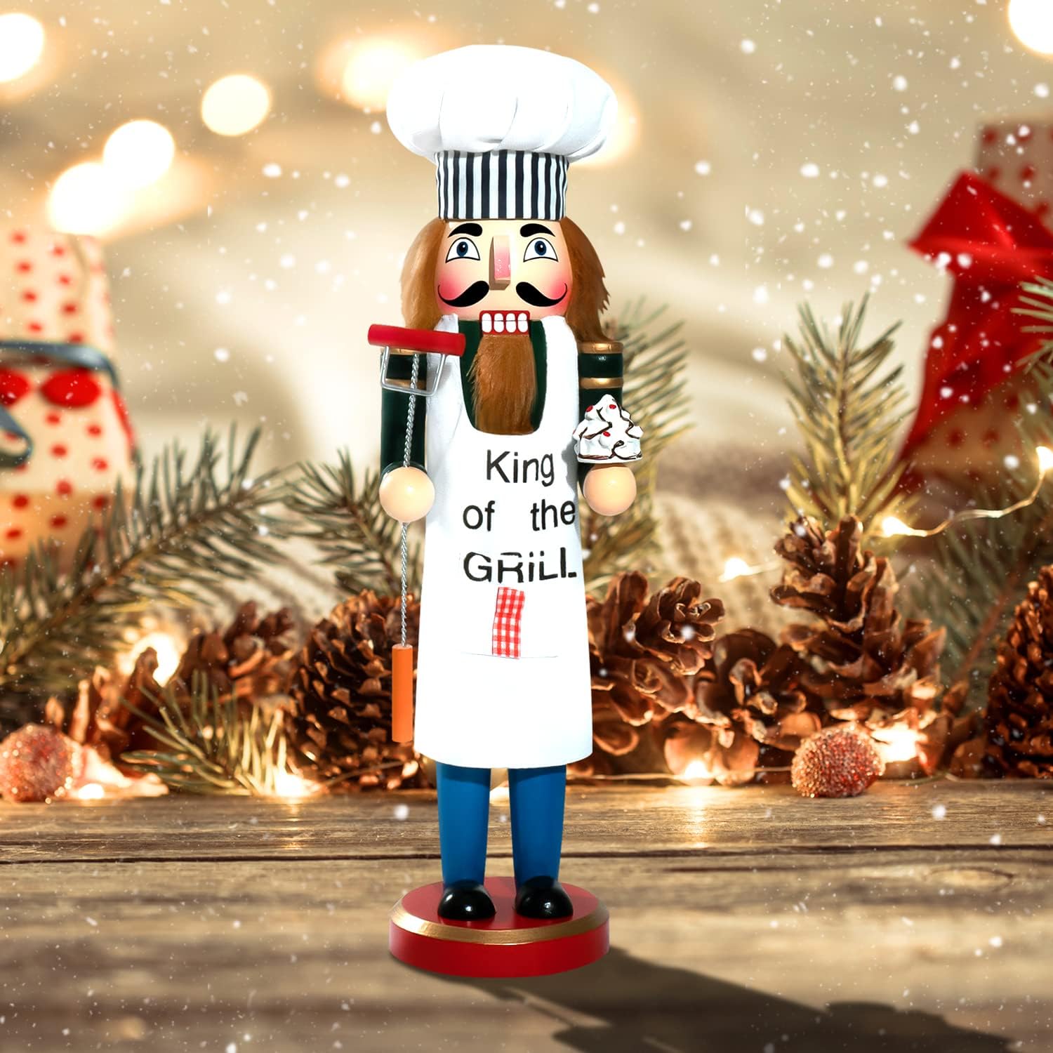 Nutcrackers - HTMOVAET Nutcracker Christmas Decorations - 15 Inch Chef Baker Cook Wooden Nutcracker Figure Christmas Ornament Gifts for Kitchen Shelves Table Holiday Home Party Xmas Decor