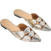 Floerns Women's Cut Out Closed Pointed Toe Backless Flat Mules Slip on Loafer Shoes