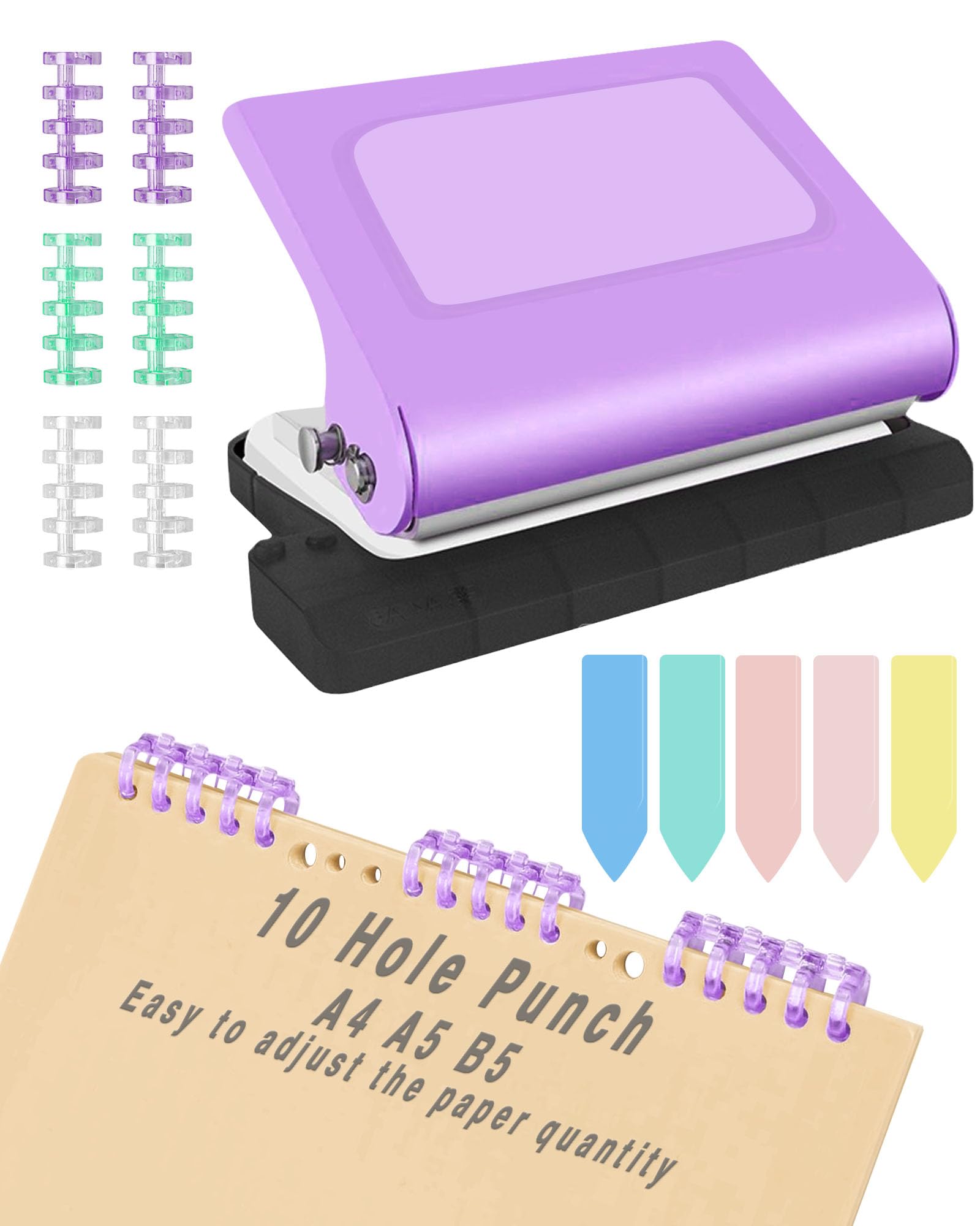 Photo 1 of **MISSING BINDING DISK** 10 Hole Punch Binding Machine for Planners,Paper Puncher with Binder Rings,Punches Holes on B5,A4,A5 Paper,Metal Manual Binding System,Handheld Metal Circle Paper Puncher for Home Office Study,Purple