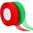 DECYOOL Christmas Ribbons - 4 Rolls Metallic Glitter Organza Gift Wrapping Ribbon (150 Yards Total)