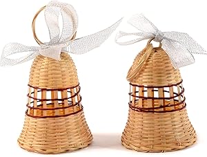 Lux Handmade 2020 Rattan Christmas Bells, Tree Ornaments for Christmas Farmhouse Decorations, Unique Christmas Ornaments for Christmas Trees, Unique and Religious Gifts, New Home Ornaments 2 Pcs