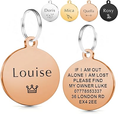 EDSG Personalised Dog Tags for Pets UK Deep Engraved Round Gold