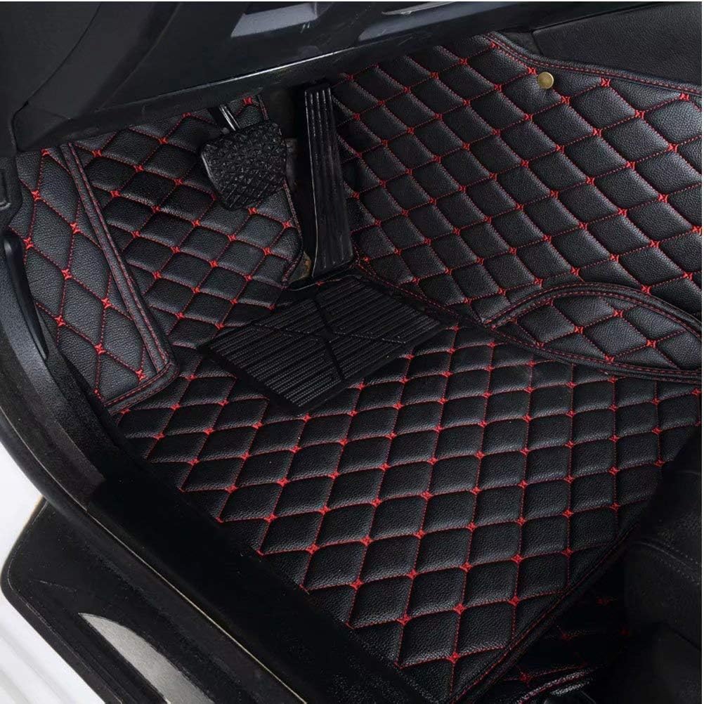 AUTURN Waterproof Custom Fit Luxury XPE Leather Car Floor Mats All Weather 3D Full Surrounded Front Rear Car Floor Liners for Skoda KAROQ 2018-2019, Black with Red Stitching