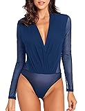 Blossil Women's Mesh Sexy Plunge V Neck Sheer