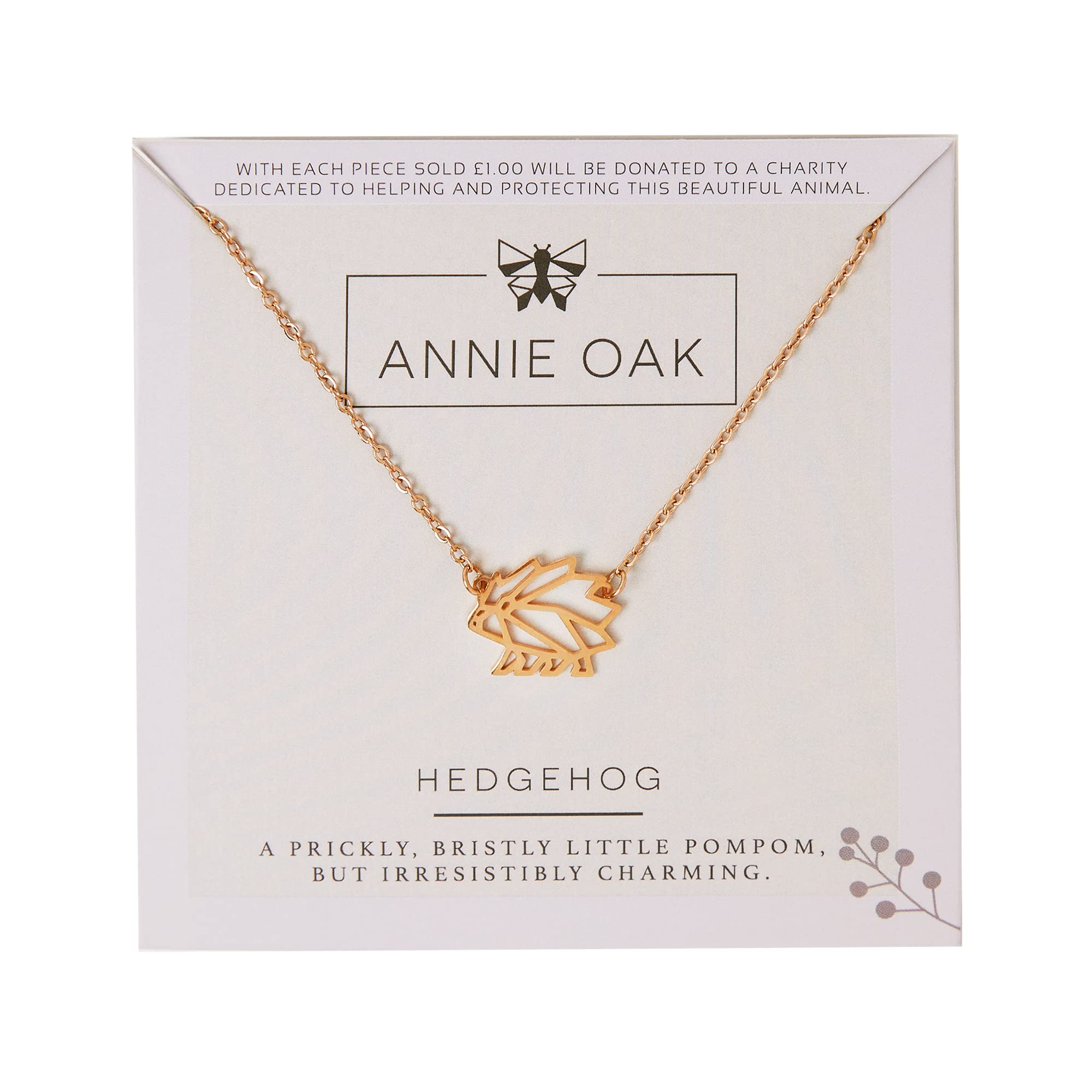 Annie Oak Womens 316L Stainless Steel 18k Rose Gold Geometric Hedgehog Princess Length Necklace