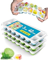 Ice Cube Trays for Freezer - 3 Pack 42 Cubes, Easy