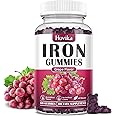 Iron Gummies Supplement for Women & Men, Iron Supplements for Anemia with Vitamin C, B12, Folate-Blood Builder & Energy Support for Iron Deficiency-Grape Flavor, Vegan, 60 Gummies