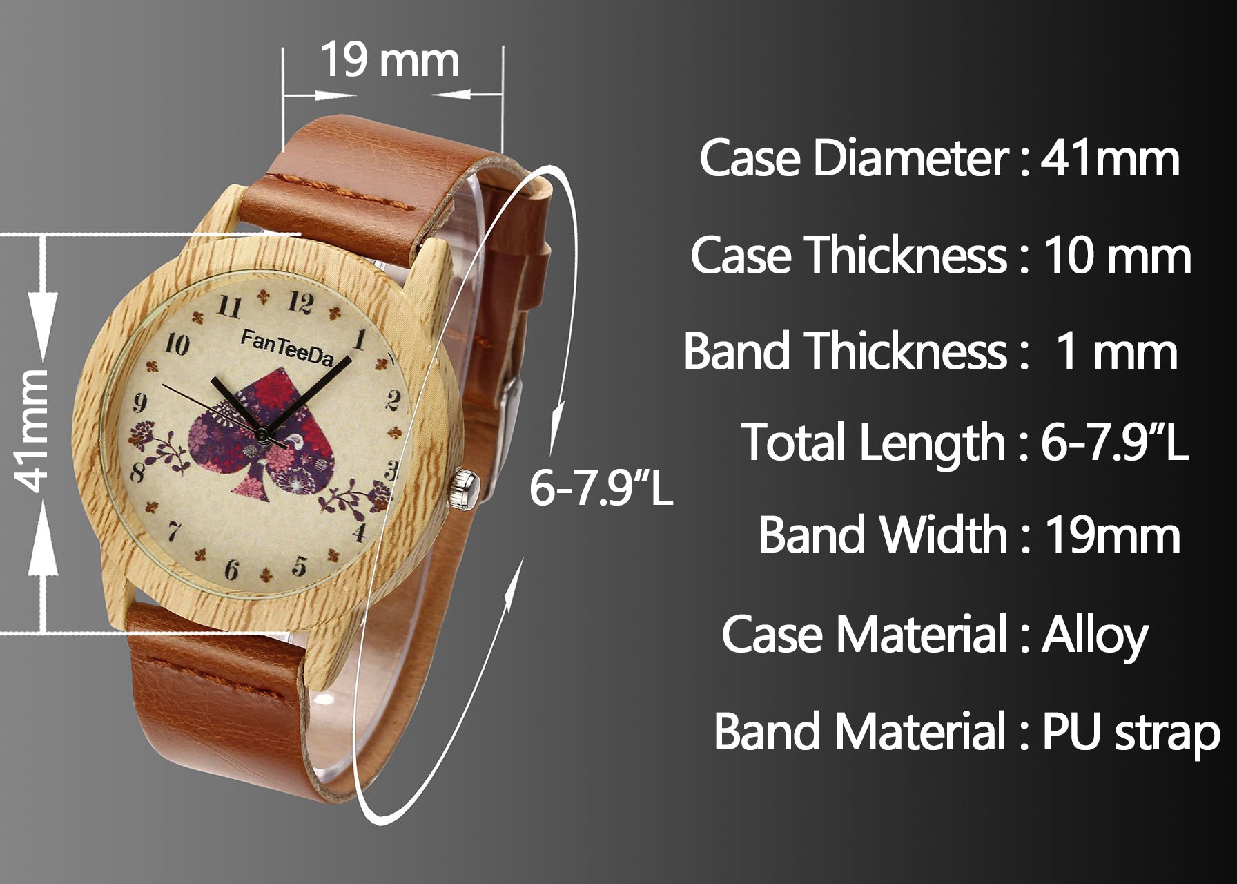 JSDDE Uhren,Vintage Holz-Muster Herz Armbanduhr Damenuhr Kleid Uhr PU Lederarmband Analog Quarzuhr,Schwarz