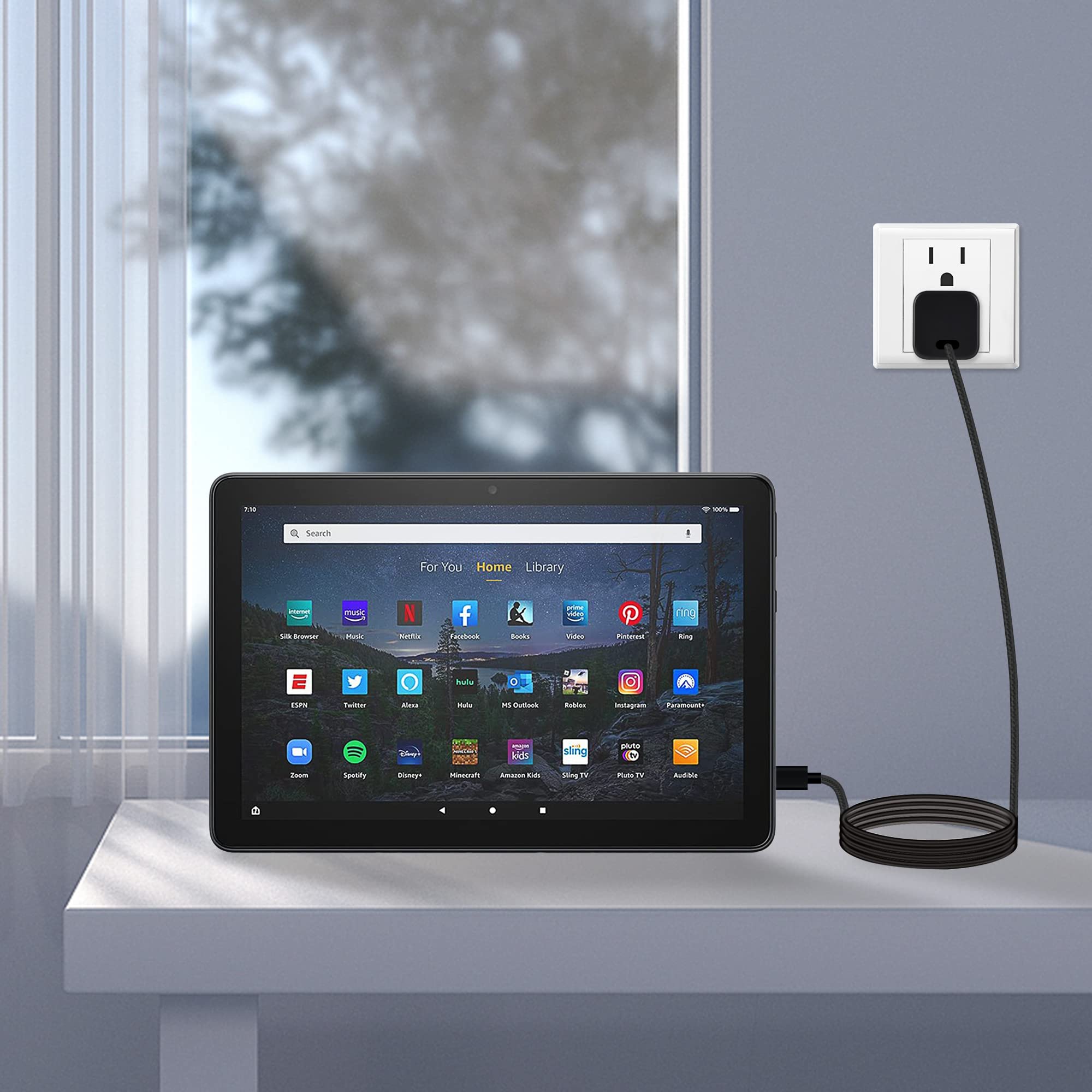 UL Listed Fast Charger for Old and New Kindle Fire Tablets (Designed for use with All Fire Tablets and All Kindle E-Readers)-6.6Ft USB to Micro-USB and USB-C 2IN1 Braided Cable (10Ft New Model)