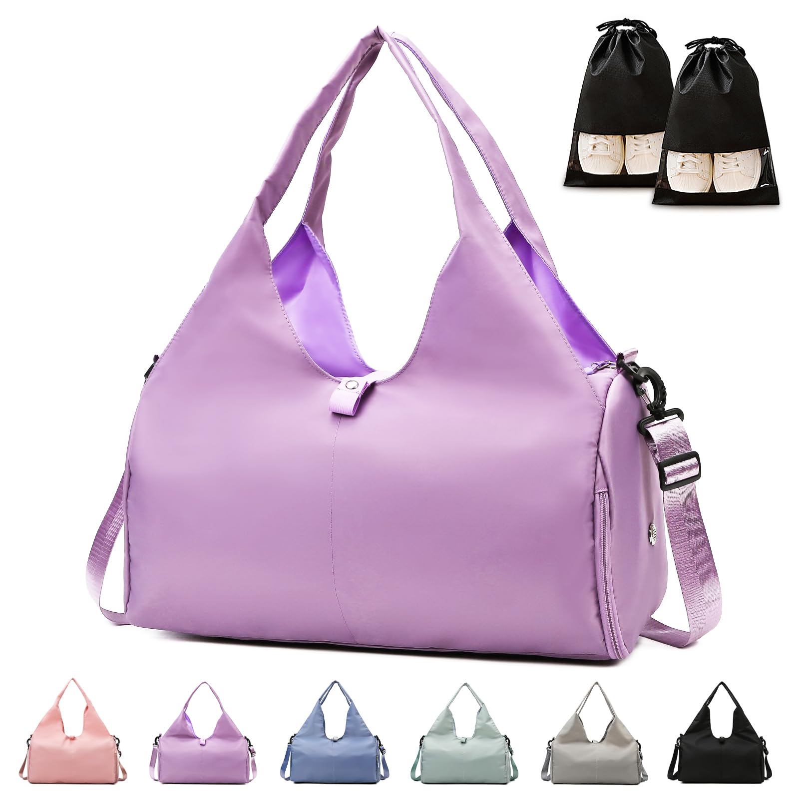 Gym Bag Womens, Yoga Mat Bag Sport Travel Bag with 2pcs Shoes Compartment, Waterproof Sports Gym Bag for Sport Travel Hiking (Purple)