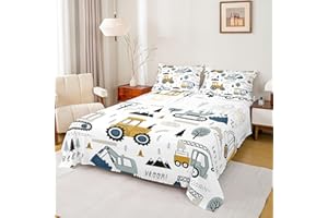 Cartoon Car Kids Sheet Set Construction Bed Sheets Set Decor Equipment Trucks Sheets with Deep Pocket Fitted Sheet Cartoon Ca