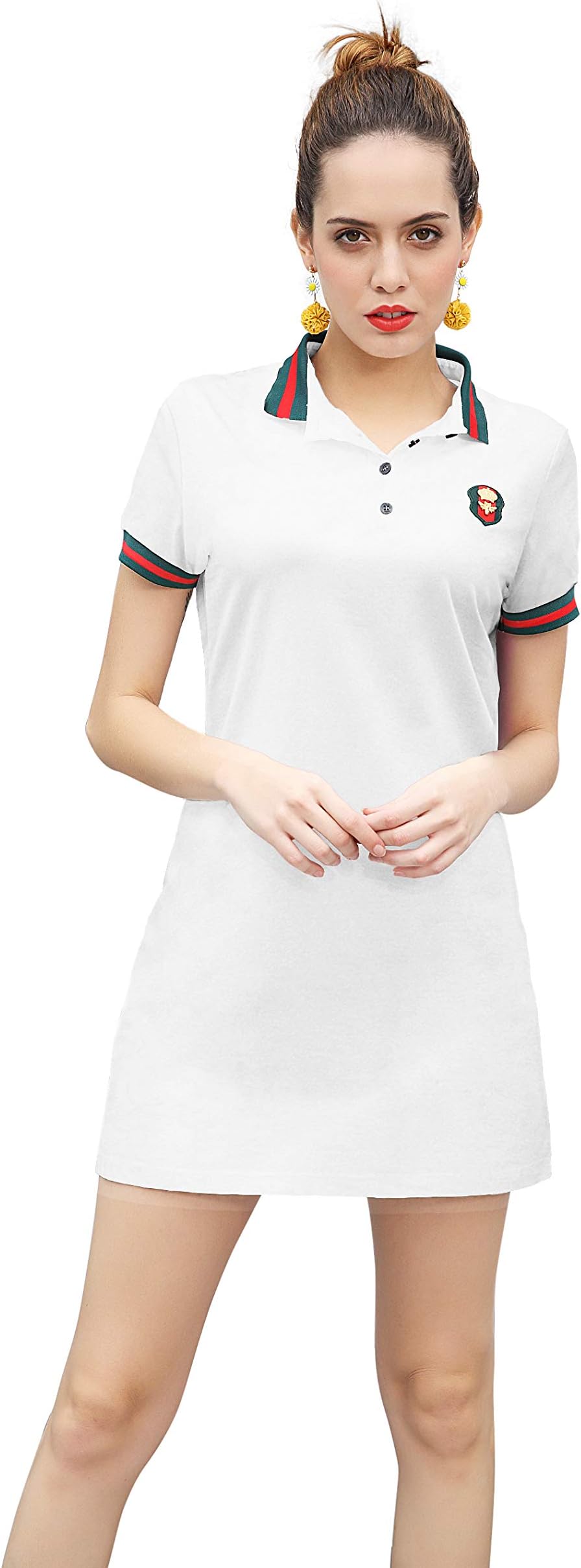 ZHIJINGBIANWEI Women's Casual Polo Dress Embroidery Badge Stretch Cotton Mini Short Sleeve Polo Shirt Golf Shirt