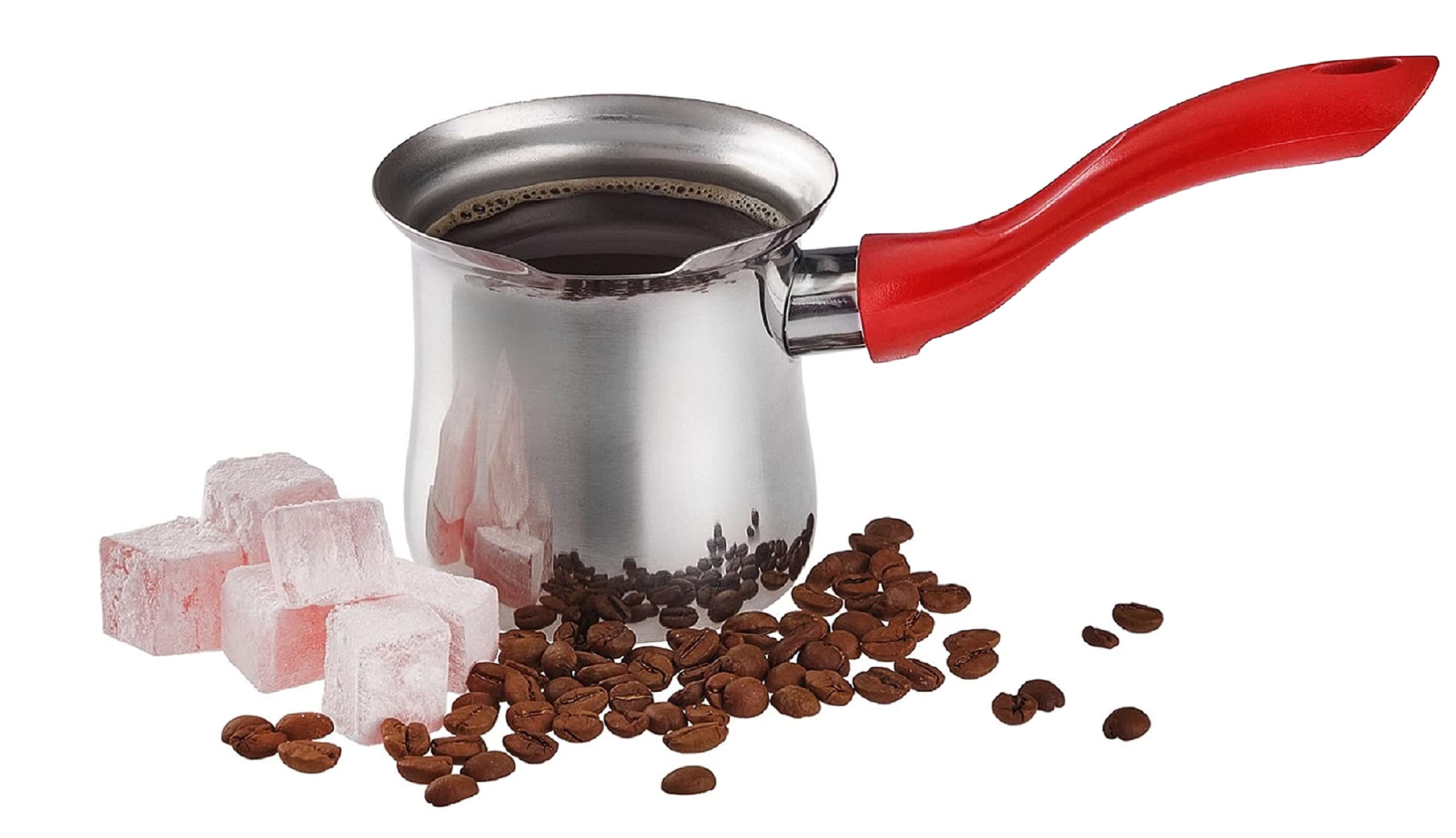 DESTALYA Turkish Coffee Pot | Stainless Steel Coffee Maker | Butter Milk Warmer Sauce | Small Hot Pot for Stove top (Coffee Pot Red)