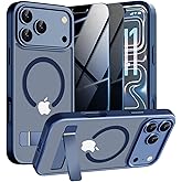 Magnetic Case for iPhone 17 Pro Max Phone Case with Privacy Screen Protector 2X,Compatible with MagSafe,Invisible Kickstand [20FT Protection],Translucent Matte Shockproof Cover for 17 ProMax,Blue
