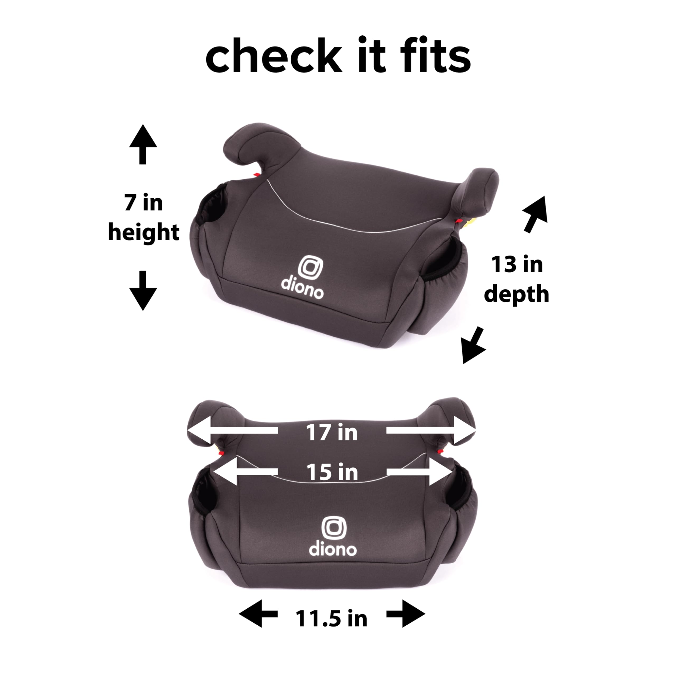 Diono Solana, No Latch, Pack of 2 Backless Booster Car Seats, Lightweight, Machine Washable Covers, Cup Holders, Black
