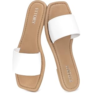FITORY Womens Slide Sandals Dressy Flat Comfortable Slippers for Summer | Slip On Fashion Square Open Toe Single Band Soft Cu