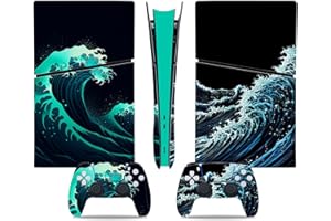 ROIPIN PS5 Slim Digital Version Skin for Console and Controllers, Vinyl Sticker Play-Station 5 Slim Skins, Wrap Decal Cover Protective Accessories for PS5 Slim Digital Edition(Sea Wave)