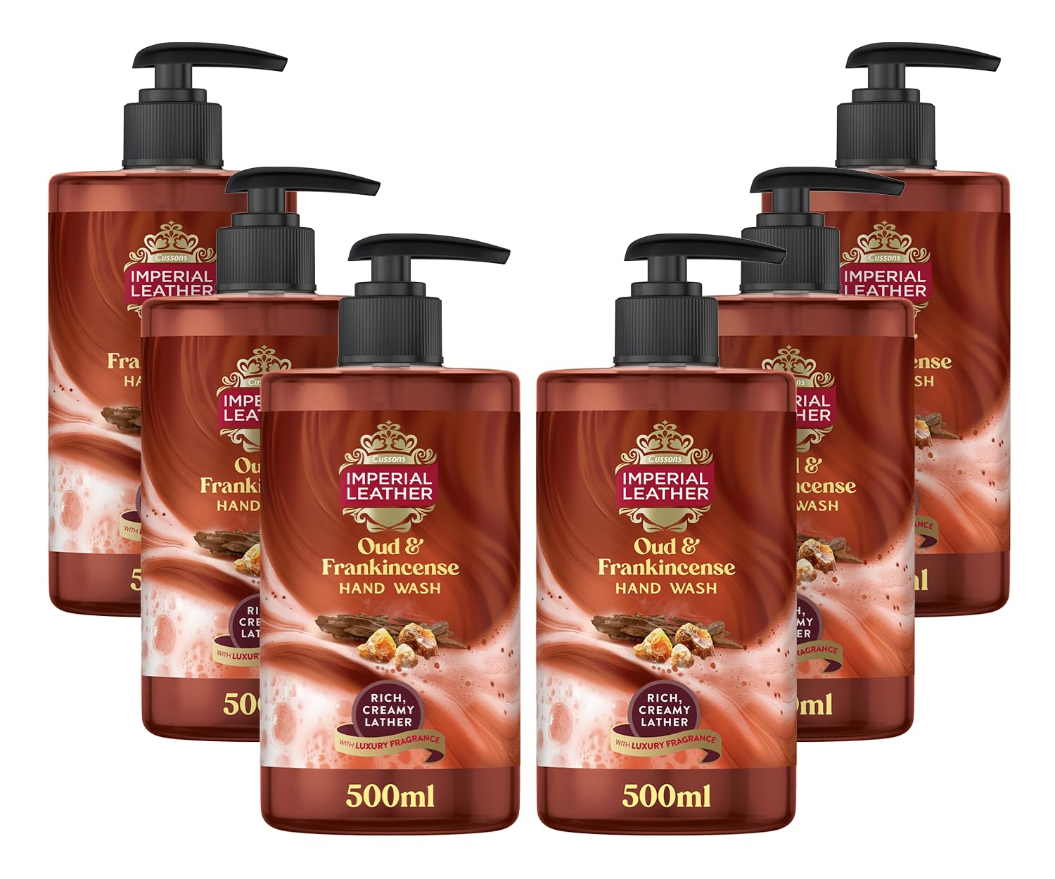 Imperial Leather Indulgent Hand Wash, Oud & Frankincense, Antibacterial, Signature Oil Blend, Gentle Skin Care, Bulk Buy, Pack of 6 x 500ml