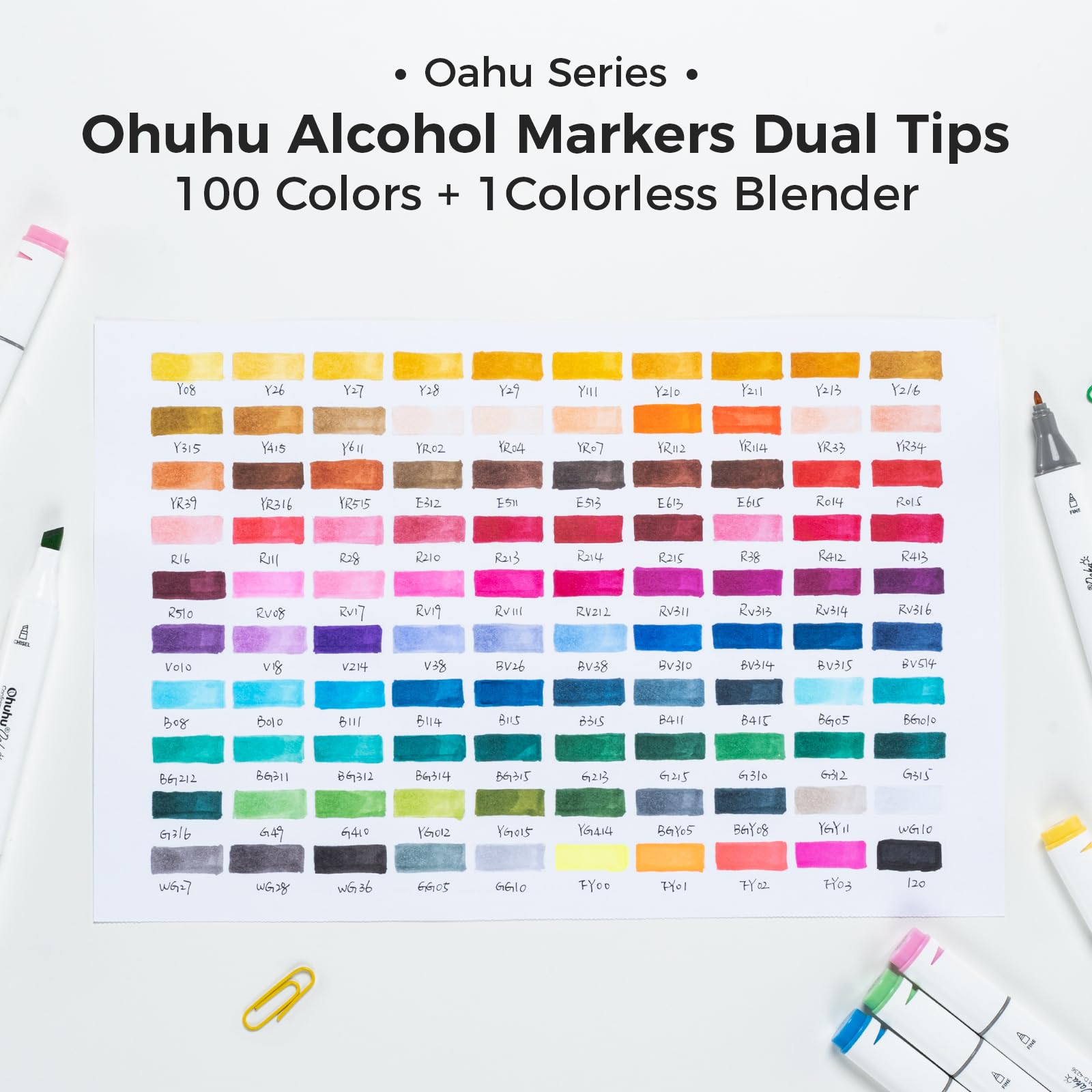 Ohuhu Alcohol Markers Double Tipped Art Marker Set for Artists Adults Coloring Sketch Illustration - Chisel & Fine Dual Tips - 100 Colors - Oahu Series of Ohuhu Markers - Refillable Ink