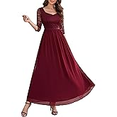 Wedtrend Women's Wedding Guest Dress Floral Lace Bridesmaid Dresses Long Sleeve Evening Gown Elegant Mother of The Bride Dresses WT0312BurgundyXL