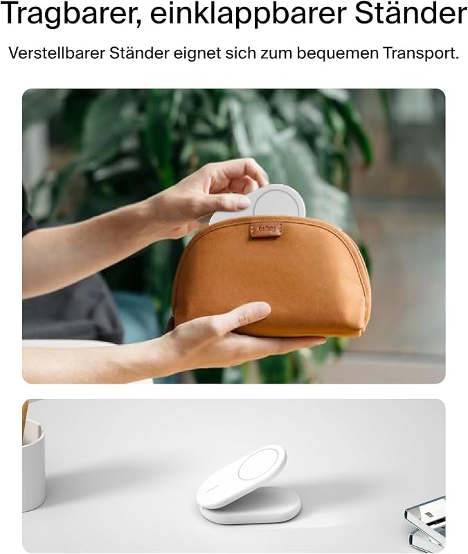 BoostCharge 2-in-1 magnetisches einklappbares Ladegerät Qi2, MagSafe-kompatibles 15 W, Schnellladegerät für Apple iPhone 17, Air, Pixelsnap, induktive Ladestation, inklusive Netzteil - Schwarz