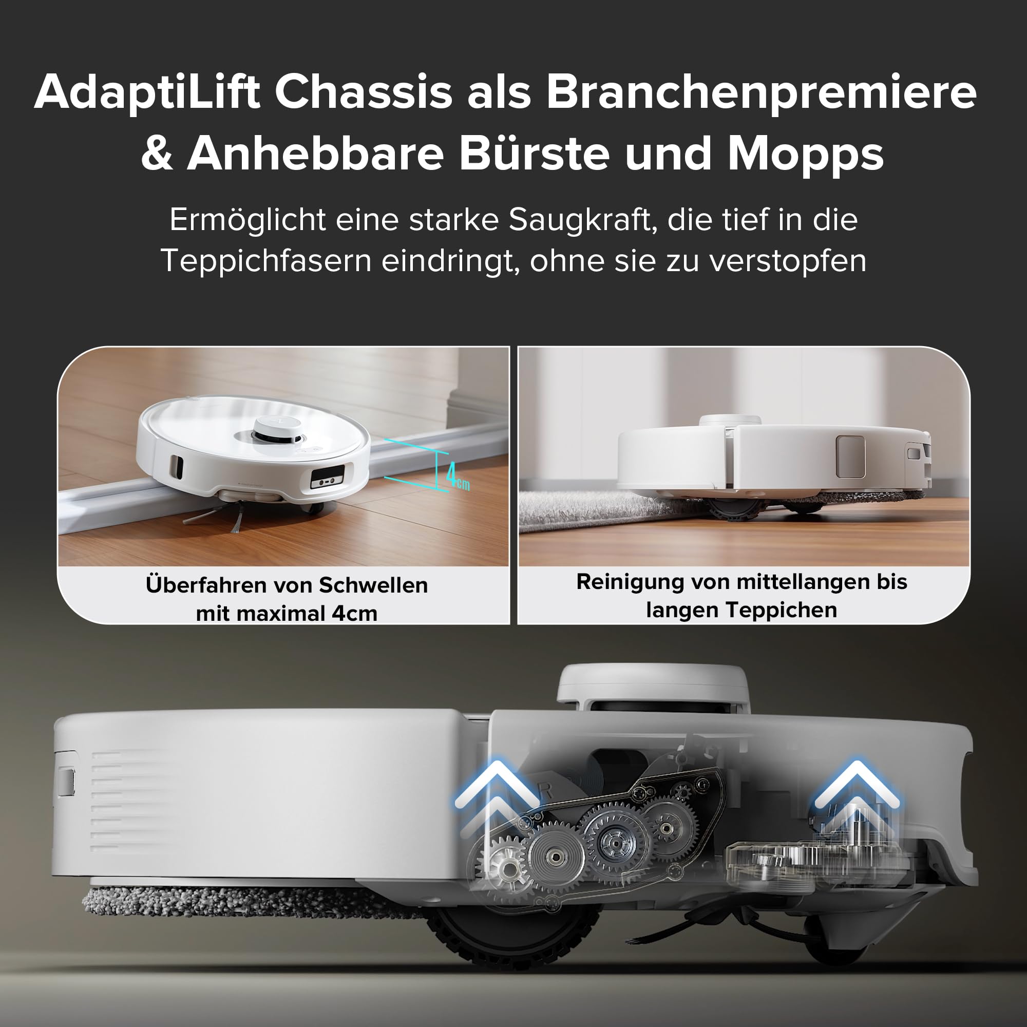 roborock Qrevo Curv Saugroboter mit Wischfunktion&Hebarem Wischmopp, Dual Anti-Tangle-System, AdaptiLift™ Chassis, 18.500Pa, 75℃ Heißwasser-Moppwäsche, Intelligente Schmutzerkennung&Sprachassistent