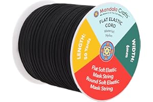 Mandala Crafts 1/4 Inch Elastic Strings for Masks Ear Loops - 50 Yards 6mm Super Soft Black Elastic Cord Flat Stretchy Band f