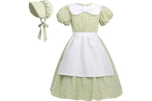 LTAKK Pioneer Dress Girls Colonial Costume Prairie Pilgrim Girl Dresses with Apron and Bonnet