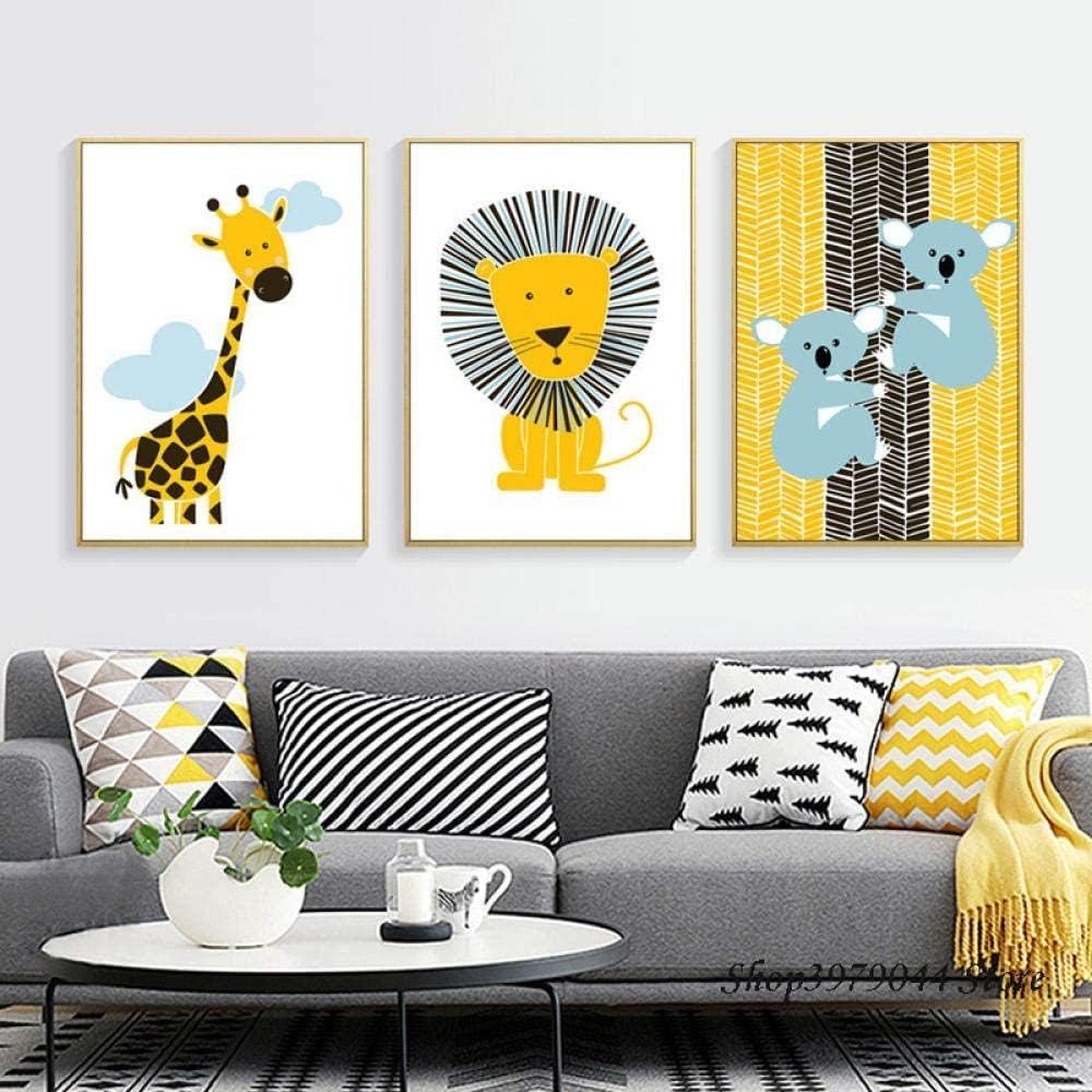 Shinering Lion Jaune Toile Peinture Chambre De Bebe Decor Animaux De Bande Dessinee Affiche Nordique Zebre Plakat Photos Murales Pour Le Salon Sans Cadre 35 50cm Framed Cuisine Maison Impressions