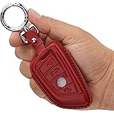 CISUI Leather Key Fob Cover Case, Keychain Shell, Compatible with BMW 2 5 6 7 X1 X2 X3 X5 X6 Series (Deep Red)