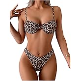 OYOANGLE Women's Cheetah Print Bikini Set Underwire Padded Push Up 2 Piece Bathing Suit
