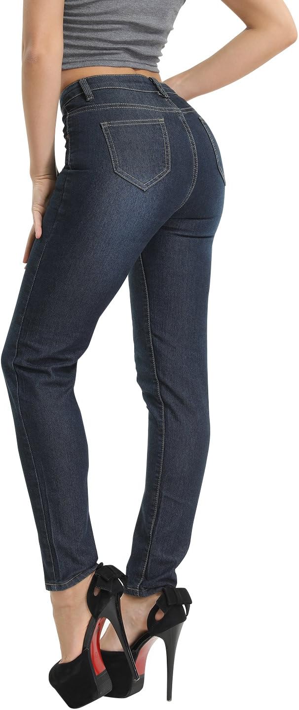 HOCAIES Women's High Waist Skinny Jeans Distressed Slim Fit Stretchy Denim Pants (US-4, 01 Dark Blue)