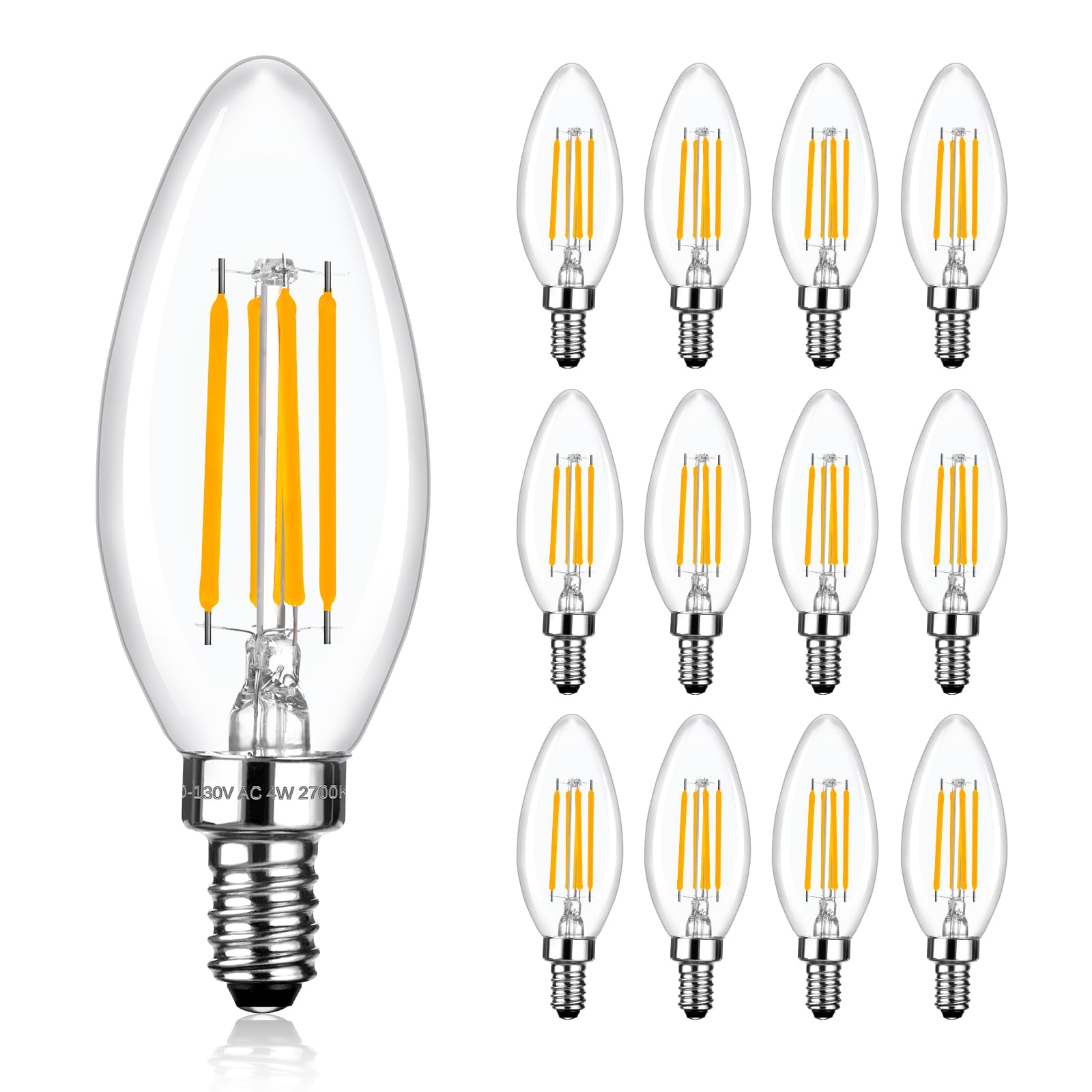 Photo 1 of Brtstiun Dimmable E12 LED Bulb Candelabra Bulbs 40Watt Equivalent, 2700K Soft Warm White, 4W B11 Chandelier Light Bulbs, LED Candle Lamp for Bedroom, Kitchen, Ceiling Fan, 12 Pack
