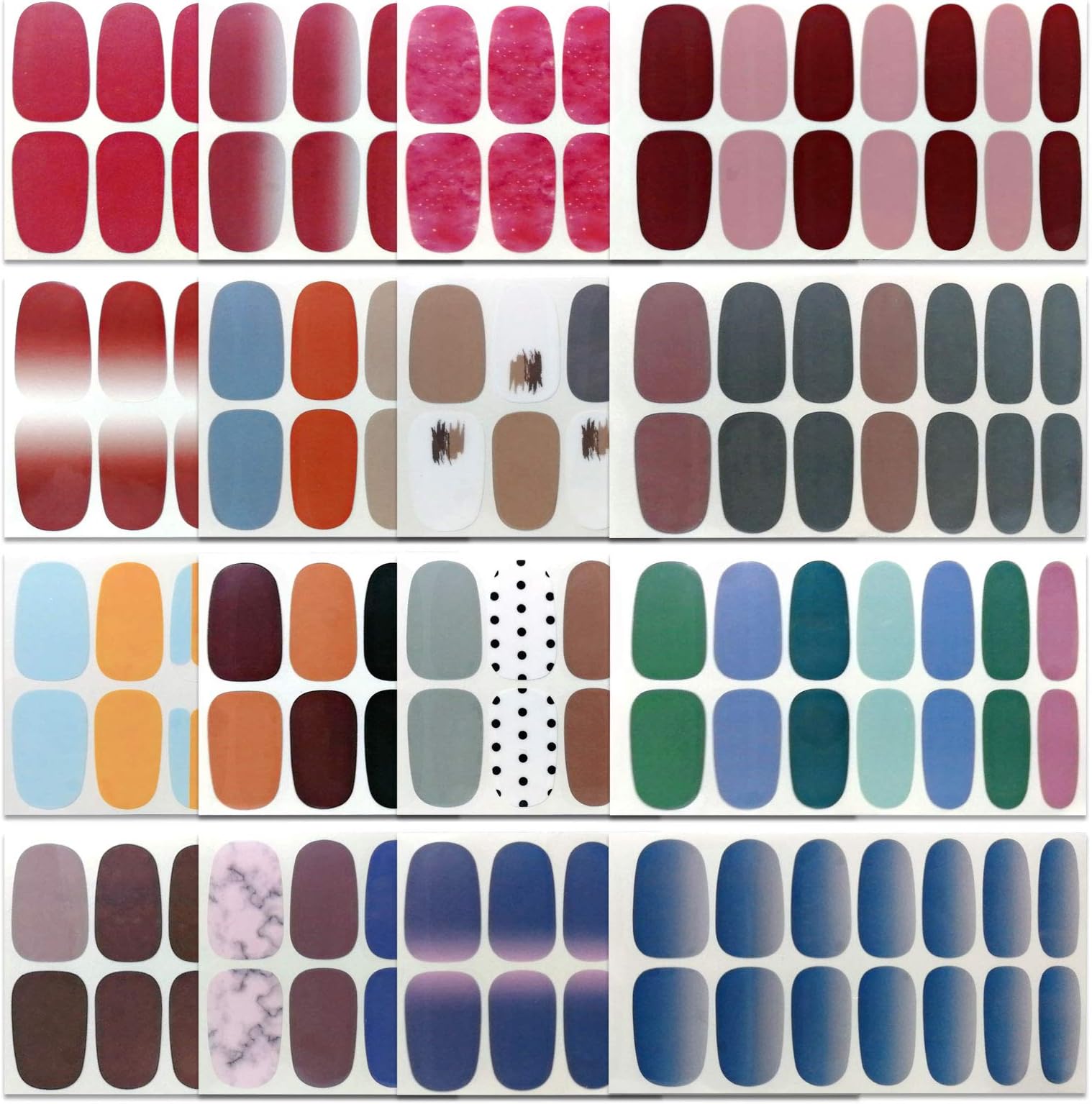 16 Sheets Gel Nail Art Polish Stickers Decal Solid Color Nail Wraps Nails Strips Adhesive False Nail Design Manicure Set With 1 Nail Buffers Files For Women Girls