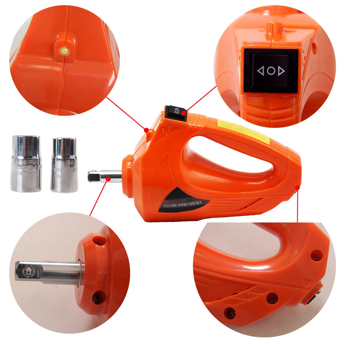 MarchInn 12V DC 5.0T(11000lb) Electric Hydraulic Floor Jack and Tire Inflator Pump and LED Flashlight 3 in 1 Set with Electric Impact Wrench Car Repair Tool Kit