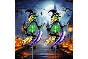 VENNIY Halloween Solar Lights Outdoor,2 Pack Witch Solar Garden Light with Stakes,Halloween Decorations Outdoor Witches for Patio,Lawn,Yard,Pathway