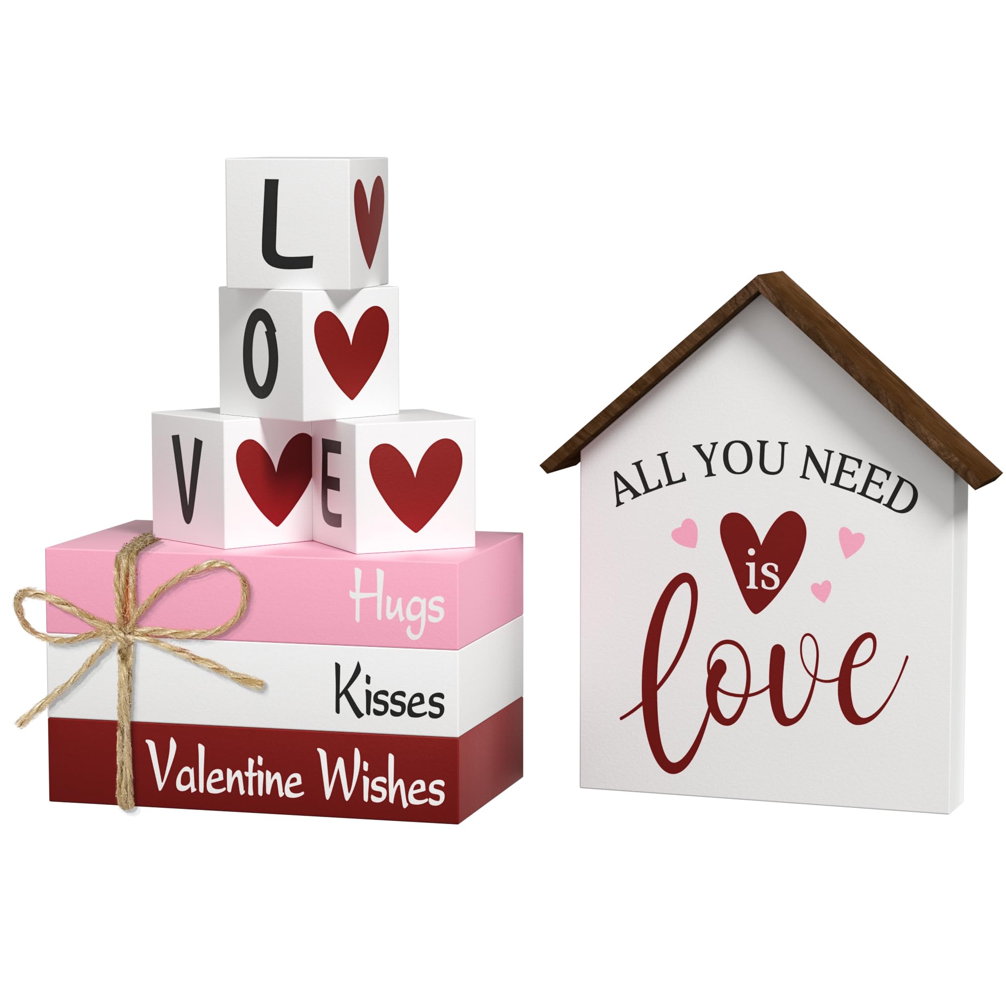 Photo 1 of ** ROOF IS BROKEN**
Valentine's Day Decorations Heart Faux Books, 8 Pcs Tiered Tray Book Stacks Wood Signs, Farmhouse Rustic Valentines Decor for Home Kitchen Table Party Decorations