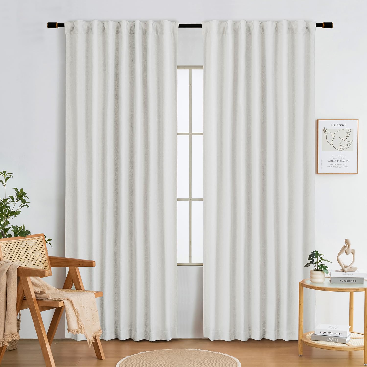 Abstractex Natural Ivory Blackout Curtains 54 Inch Long, Burlap Linen Textured Modern Thermal Insulated Rustic Farmhouse Back Tab Window Treatment for Bedroom Living Room Dining 52" W 2 Pcs