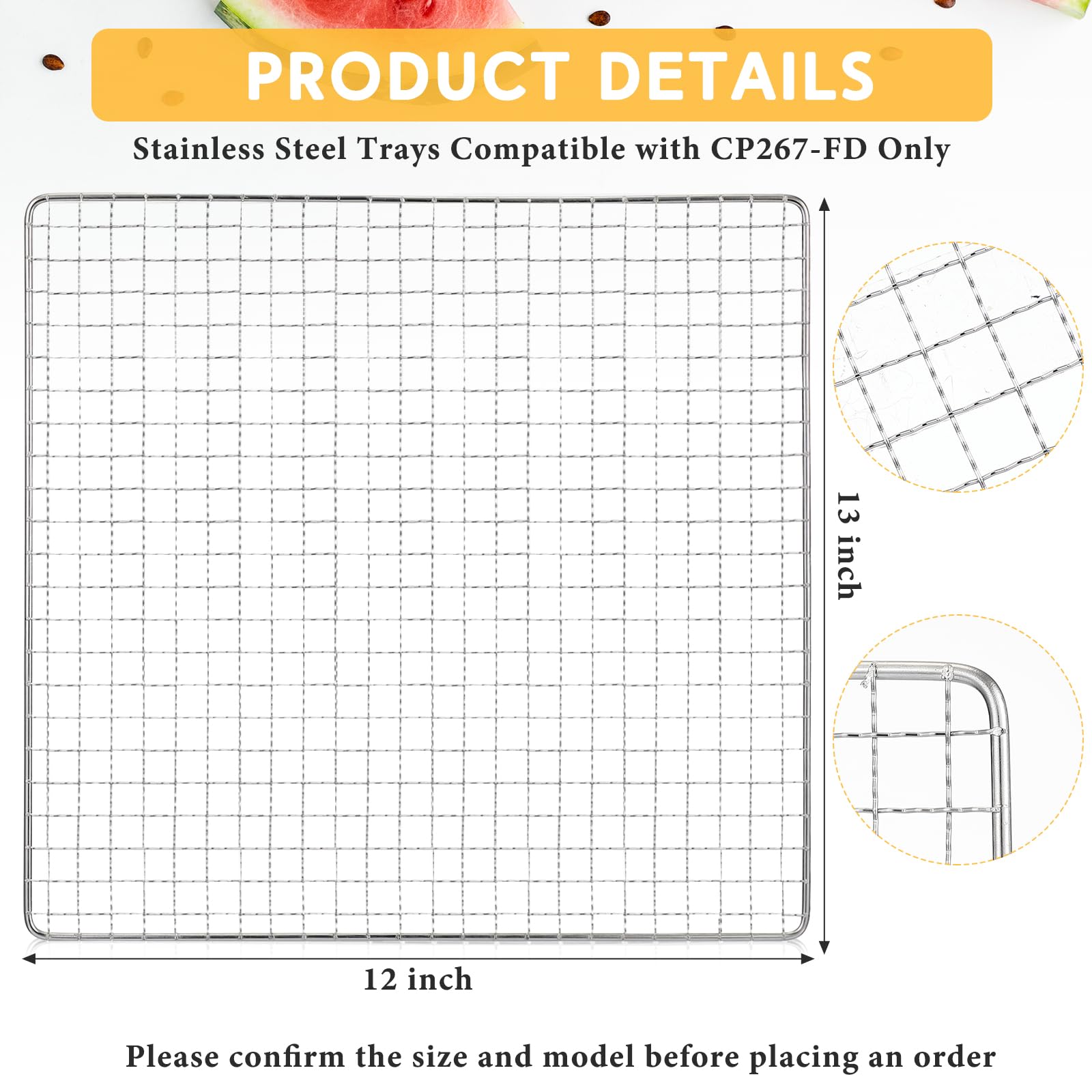 13 x 12 Inches Dehydrator Trays Compatible with CP267-FD Only Stainless Steel Dehydrator Drying Mesh Screens Stainless Steel Tray for Drying Fruit Food(4 Pcs)