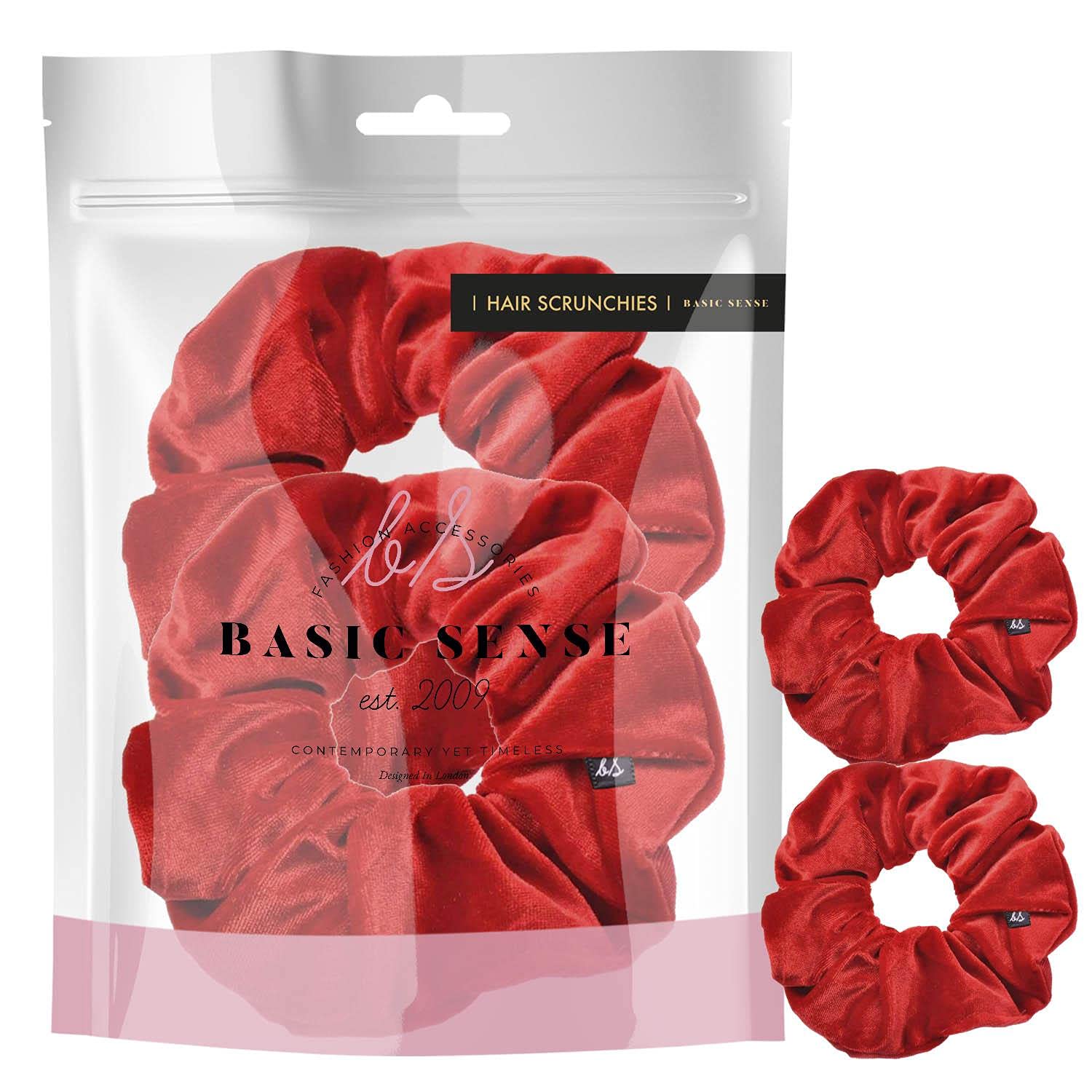 2 PCS Premium Large Hair Velvet Scrunchies Ties Bands Updo Ponytail Bobble Scrunchy Holder For Women Girl Kids, Red